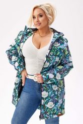 Lekka kurtka przejściowa SOFTSHELL z kapturem w kwiaty w odcieniach błękitu i zieleni OVERSIZE PLUS SIZE XXL. Niebieskie kurtki sportowe damskie Moda Size Plus Iwanek, m, bez wzorów, z bawełny, z kapturem. Za 559.90 zł.