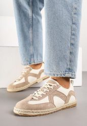Ciemnobeżowe Sneakersy Kultowe Tenisówki z Podeszwą Zdobioną Plecionką Zarorella. Brązowe obuwie sportowe damskie Renee, z jeansu, bez zapięcia, tenisowe. Za 69.99 zł.