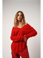 AUTHENTIC CASHMERE Kaszmirowy sweter "Giegn" w kolorze czerwonym rozmiar: L. Czerwone swetry klasyczne damskie AUTHENTIC CASHMERE, l, z kaszmiru, z asymetrycznym kołnierzem. Za 420.45 zł.