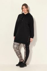 Damskie Długa bluza z kapturem tasiemka satynowa kaptur długi rękaw. Czarne bluzy damskie Ulla Popken, plus size, bez wzorów, z bawełny, z kapturem. Za 223.99 zł.