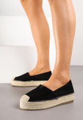 Czarne Espadryle na Plecionej Podeszwie z Ozdobnymi Noskami Litherise. Czarne espadryle damskie Born2be, z aplikacjami, bez obcasa. Za 69.99 zł.