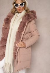 Różowa Pikowana Kurtka z Futerkiem i Kapturem Merlara. Czerwone kurtki damskie Renee, xl, bez wzorów. Za 159.99 zł.