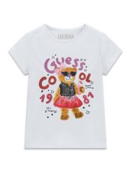 Guess Kids Top 180204 Biały Classic Fit. Białe koszulki i t-shirty dziewczęce Guess Kids, z aplikacjami, bez kołnierzyka, bez ramiączek. Za 95.00 zł.