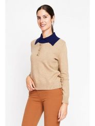 William de Faye Sweter w kolorze karmelowo-niebieskim rozmiar: 34. Brązowe swetry klasyczne damskie William de Faye, bez kołnierzyka. Za 104.99 zł.