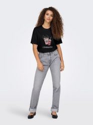 ONLY Koszulka w kolorze czarnym rozmiar: XL. Czarne bluzki damskie Only, xl, bez wzorów, z bawełny, bez kołnierzyka, bez ramiączek. Za 83.42 zł.