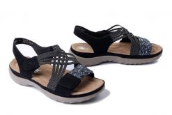 RIEKER 64889-00 black, sandały damskie. Czarne sandały damskie Rieker, bez wzorów, z gumy, bez obcasa, bez zapięcia. Za 237.93 zł.