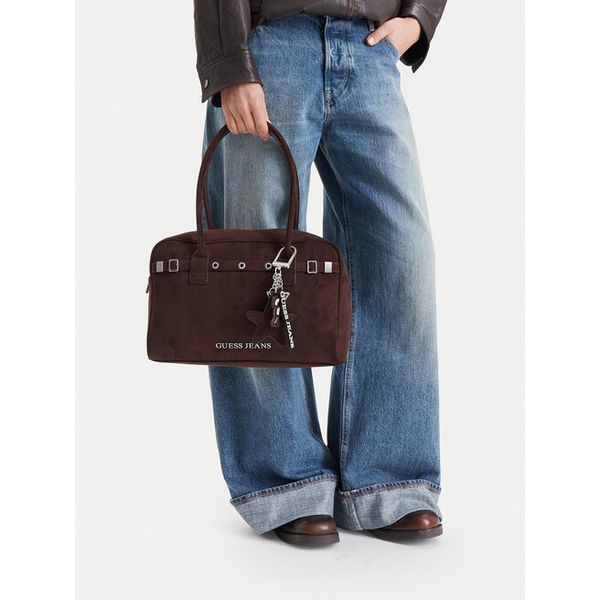 Torebka Guess Jeans. Brązowe torebki klasyczne damskie Guess Jeans, z jeansu, bez dodatków. Za 299.99 zł.