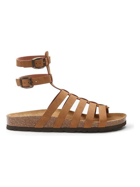 Mandel Sandały w kolorze jasnobrązowym rozmiar: 41. Brązowe sandały damskie Mandel, bez wzorów, z otwartym noskiem, bez obcasa, bez zapięcia. Za 131.74 zł.