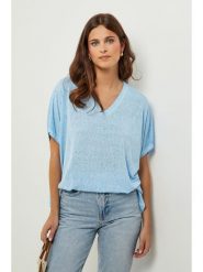 Lin Passion Tunika w kolorze błękitnym rozmiar: 38/40. Niebieskie tuniki damskie Lin Passion, bez wzorów, klasyczne, bez kołnierzyka, bez ramiączek. Za 113.99 zł.