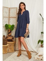 Lin Passion Lniana sukienka w kolorze granatowym rozmiar: 38/40. Niebieskie sukienki damskie Lin Passion, bez wzorów, ze lnu, klasyczne, bez ramiączek. Za 173.99 zł.