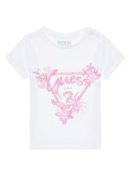 Guess T-Shirt A5GI03 K6YW4 Biały Regular Fit. Białe koszulki i t-shirty dziewczęce Guess, z aplikacjami, z bawełny, bez kołnierzyka, bez ramiączek. Za 59.99 zł.