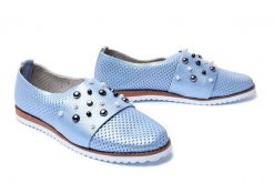 LANQIER 42C2514 blue colored, półbuty/mokasyny damskie. Niebieskie mokasyny damskie Lanqier, na lato, ze skóry, bez obcasa. Za 125.94 zł.
