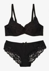 Czarny Koronkowy Komplet Majtki Figi i Biustonosz Eziselle. Czarne komplety bielizny Renee, bez wzorów, z jeansu. Za 39.99 zł.