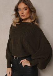 Ciemnozielony Sweter z Wiskozą w Stylu Nietoperza Almeti. Zielone swetry klasyczne damskie Renee, m, z wiskozy, bez kołnierzyka. Za 69.99 zł.