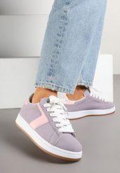 Fioletowe Sneakersy Ozdobione Paskiem Zrulla. Fioletowe obuwie sportowe damskie Born2be, z jeansu, bez zapięcia. Za 99.99 zł.