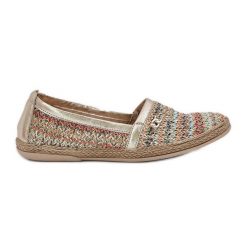 Eleganckie Skórzane Espadryle Z Plecionką Zazoo 10178 Multikolor złoty. Żółte espadryle damskie bez wzorów, ze skóry, bez obcasa. Za 415.65 zł.