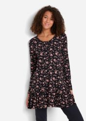Długa tunika shirtowa z mieszanki wiskozy. Czarne tuniki damskie bonprix, bez wzorów, z wiskozy, bez kołnierzyka, bez ramiączek. Za 119.99 zł.