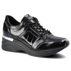 Czarne Sneakersy Damskie Chebello Stylowe Półbuty. Czarne półbuty damskie CheBello, bez wzorów, ze skóry, bez obcasa, na koturnie, bez zapięcia. Za 289.00 zł.