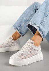Beżowe Sneakersy na Platformie z Ażurowym Wykończeniem Isdisane. Brązowe obuwie sportowe damskie Renee, z jeansu, bez zapięcia. Za 79.99 zł.