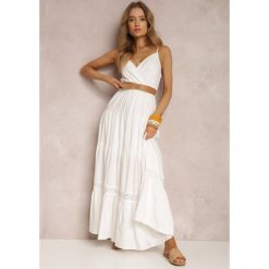 Biała Sukienka z Paskiem Asoonice. Białe sukienki damskie Renee, z aplikacjami, z koronki, boho, bez ramiączek. W wyprzedaży za 80.99 zł.