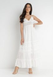 Biała Sukienka Dorassa. Białe sukienki damskie Born2be, bez wzorów, z bawełny, boho, bez ramiączek. Za 289.99 zł.