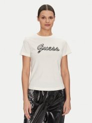 Guess T-Shirt V5GI02 K9RM1 Écru Slim Fit. T-shirty damskie Guess, xl, z aplikacjami, z bawełny, bez kołnierzyka. Za 89.99 zł.