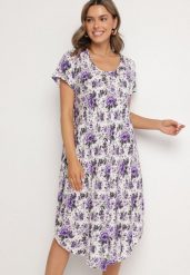 Fioletowa Sukienka Bawełniana z Asymetrycznym Dołem w Kwiatki Nativienne. Fioletowe sukienki damskie Born2be, bez wzorów, z bawełny, eleganckie, bez ramiączek. Za 69.99 zł.