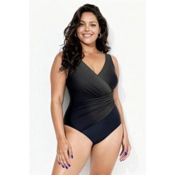 Damskie Kostium kąpielowy gradient drapowanie miękkie miseczki. Zielone stroje jednoczęściowe Ulla Popken, bez wzorów, z elastanu. Za 279.99 zł.