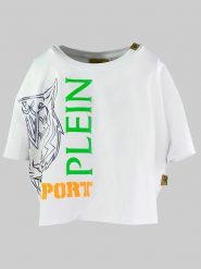 Plein Sport Koszulka w kolorze białym rozmiar: M. Białe koszulki damskie Plein Sport, m, bez wzorów, bez kołnierzyka, bez ramiączek. Za 180.06 zł.