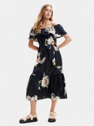Desigual Sukienka letnia Georgeo 24SWVW02 Czarny Regular Fit. Czarne sukienki damskie Desigual, bez wzorów, z bawełny, bez ramiączek. Za 329.99 zł.