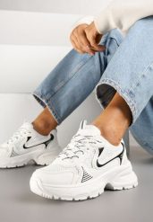 Białe Sneakersy na Profilowanej Podeszwie z Siateczkowymi Wstawkami Parinella. Białe obuwie sportowe damskie Renee, bez zapięcia. Za 89.99 zł.