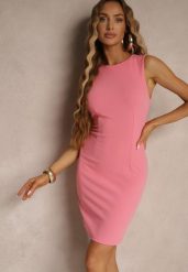 Różowa Sukienka z Wiskozą o Ołówkowym Kroju Bez Rękawów Nelifara. Czerwone sukienki damskie Renee, bez wzorów, z materiału, eleganckie, bez ramiączek. W wyprzedaży za 107.99 zł.