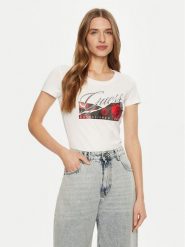 Guess T-Shirt W5RI03 J1314 Biały Regular Fit. Białe t-shirty damskie Guess, s, z aplikacjami, z bawełny, bez kołnierzyka. Za 109.99 zł.