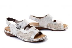 RIEKER 65989-90 beige, sandały damskie. Brązowe sandały damskie Rieker, bez wzorów, bez obcasa, bez zapięcia. Za 271.92 zł.