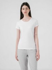 4F T-shirt slim gładki damski S. Białe koszulki sportowe damskie 4F, s, bez wzorów, z bawełny, bez ramiączek, na fitness i siłownię. W wyprzedaży za 39.99 zł.