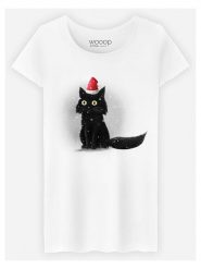 WOOOP Koszulka "Christmas Cat" w kolorze białym rozmiar: M. Białe koszulki damskie Wooop, m, bez wzorów, z bawełny, bez kołnierzyka, bez ramiączek. Za 43.99 zł.
