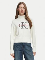 Calvin Klein Jeans Golf LV047H329G Kremowy Regular Fit. Białe golfy damskie Calvin Klein Jeans, l, bez wzorów, z bawełny, bez ramiączek. Za 449.99 zł.