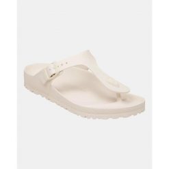 Klapki Birkenstock Gizeh Eva Damskie. Białe klapki damskie Birkenstock, bez wzorów, z materiału, bez obcasa, bez zapięcia. Za 252.30 zł.