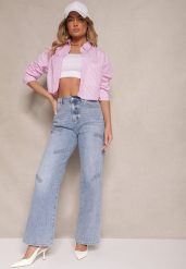 Niebieskie Szerokie Jeansy High Waist z Ozdobnymi Naszywkami Hleffia. Niebieskie jeansy damskie Renee, z aplikacjami, z jeansu. Za 109.99 zł.