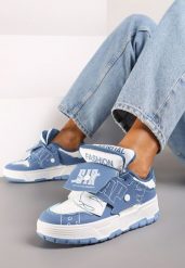 Niebieskie Płaskie Sznurowane Sneakersy z Napisami Friefra. Niebieskie obuwie sportowe damskie Born2be, z materiału, bez zapięcia. Za 99.99 zł.