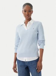 Tommy Hilfiger Sweter WW0WW44987 Niebieski jasny Regular Fit. Niebieskie swetry klasyczne damskie Tommy Hilfiger, l, z bawełny, bez kołnierzyka. Za 529.99 zł.