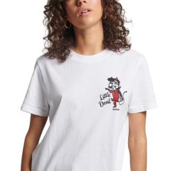 Koszulka turystyczna damska Superdry Vintage Crossing Lines. Białe koszulki sportowe damskie Superdry, s, bez wzorów, z bawełny, bez ramiączek. Za 102.00 zł.