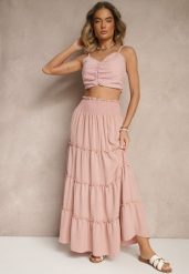 Różowa Rozkloszowana Spódnica z Gumką w Talii Zdobiona Falbanami Dovinelle. Czerwone spódnice damskie Renee, na co dzień, l, z aplikacjami, eleganckie, maxi. Za 44.99 zł.