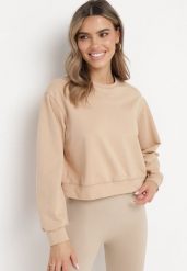 Beżowa Bawełniana Bluza Oversize o Krótszym Kroju Vesperana. Brązowe bluzy damskie Born2be, l, bez wzorów, z bawełny, bez kaptura. Za 49.99 zł.