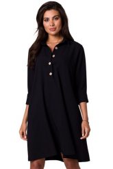 Swobodna sukienka z kołnierzykiem guzikami i kieszeniami czarna. Czarne sukienki damskie Bewear, bez wzorów, z materiału, biznesowe, bez ramiączek. Za 339.00 zł.