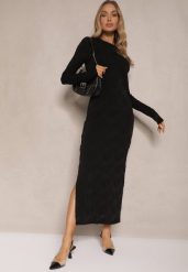 Czarna Dopasowana Sukienka z Wiskozą z Tkaniny Plumeti Nilsela. Czarne sukienki damskie Renee, bez wzorów, z tkaniny, eleganckie, bez ramiączek. W wyprzedaży za 135.99 zł.