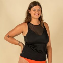 Góra kostiumu kąpielowego surfingowego damska Olaian Mai tankini. Czarne bikini OLAIAN, bez wzorów, z elastanu. W wyprzedaży za 39.99 zł.