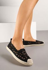 Czarne Espadryle Vices Ozdobione Ażurowym Wzorem i Ozdobną Plecionką Arivosa. Czarne espadryle damskie Renee, w ażurowe wzory, bez obcasa, na płaskiej podeszwie. Za 44.99 zł.