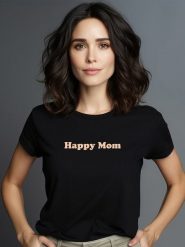WOOOP Koszulka "Happy Mom" w kolorze czarnym rozmiar: S. Czarne koszulki damskie Wooop, s, bez wzorów, z bawełny, bez kołnierzyka, bez ramiączek. Za 56.99 zł.