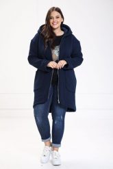 Ciepły płaszcz bluza Zita w granatowym kolorze duże rozmiary XXL OVERSIZE. Bluzy damskie Moda Size Plus Iwanek, na wiosnę, m, bez wzorów, z bawełny, bez kaptura. W wyprzedaży za 199.90 zł.